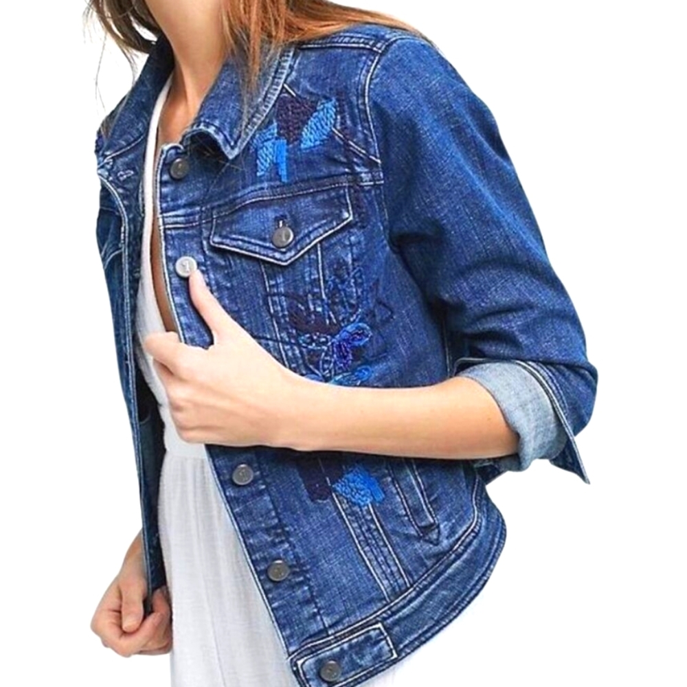 Anthropologie Denim Jacket By Pilcro&The Letterpress Beaded&Embroidered XXSP NWT